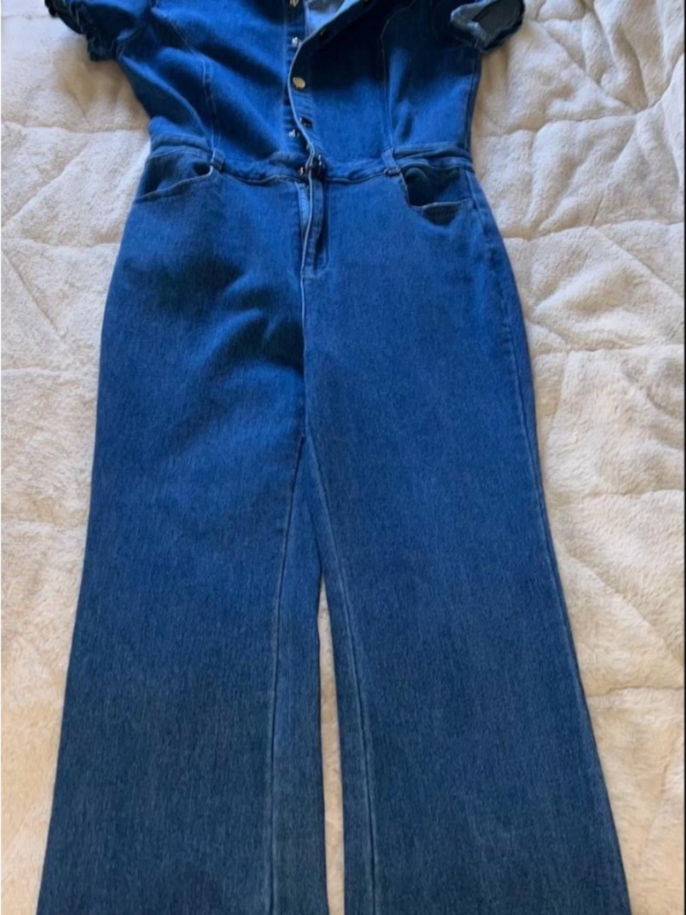 Short-Sleeve Denim Jumpsuit - Picture 4 of 4